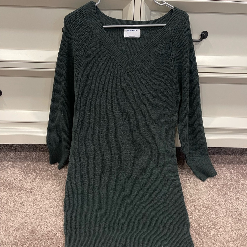 Old Navy Forest Green Knit V-Neck Dress